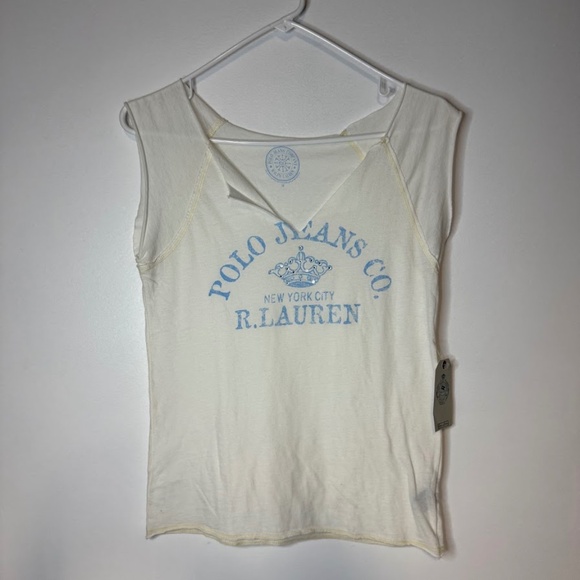 NWT Ralph Lauren Polo Jeans Company Graphic T-Shirt Cream Blue - Picture 1 of 4